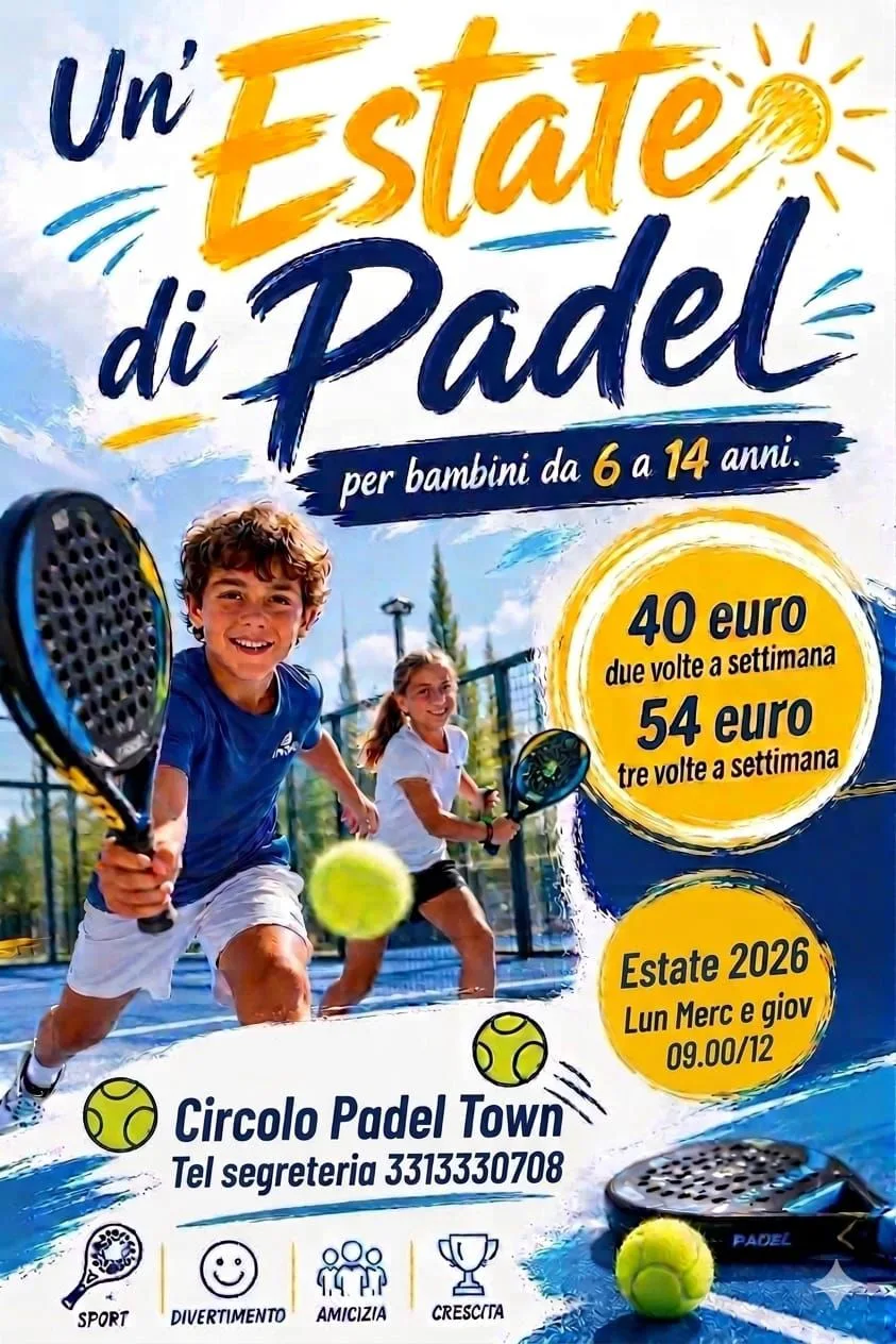 Locandina Un'Estate di Padel — corso estivo per bambini dai 6 ai 14 anni, Padel Town